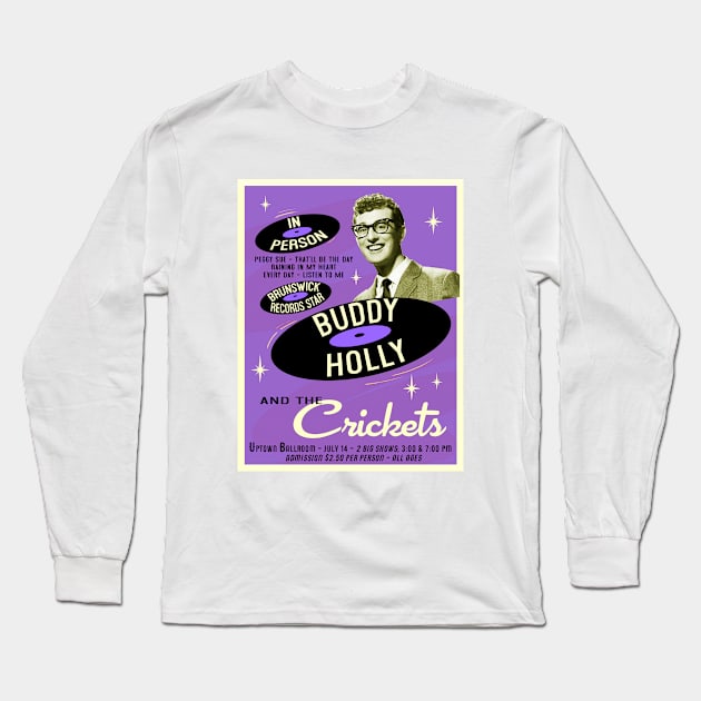 Buddy Holly In Person (Purple) Long Sleeve T-Shirt by Vandalay Industries